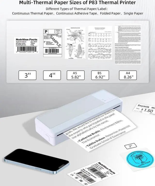 Alt view image 4 of 5 - BORN4SHIP Portable Bluetooth Printer - Wireless Thermal Printer, Support Multi-Size Thermal Paper, Compatible with Android and iOS Phone & PC, 300DPI Inkless Printer for Travel, Office, School