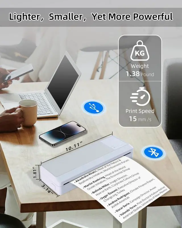 Alt view image 5 of 5 - BORN4SHIP Portable Bluetooth Printer - Wireless Thermal Printer, Support Multi-Size Thermal Paper, Compatible with Android and iOS Phone & PC, 300DPI Inkless Printer for Travel, Office, School