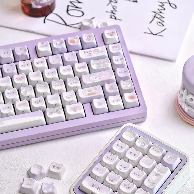 Alt view image 2 of 5 - Mao Height Cat Shape Theme keycaps PBT keycaps Customized keycap Set Suitable for 61/87/104/108 Cherry MX Switch and Other Mechanical Keyboards (Purple)