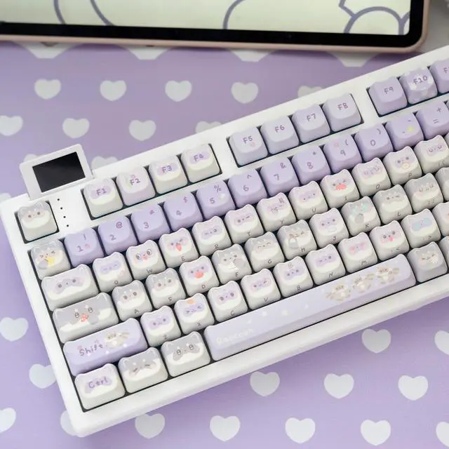 Alt view image 4 of 5 - Mao Height Cat Shape Theme keycaps PBT keycaps Customized keycap Set Suitable for 61/87/104/108 Cherry MX Switch and Other Mechanical Keyboards (Purple)