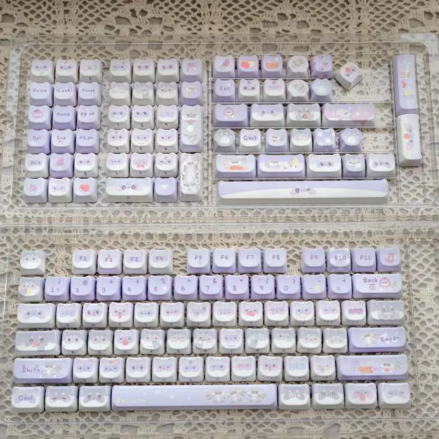 Alt view image 5 of 5 - Mao Height Cat Shape Theme keycaps PBT keycaps Customized keycap Set Suitable for 61/87/104/108 Cherry MX Switch and Other Mechanical Keyboards (Purple)