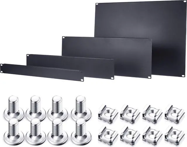 Main image of 4 Pieces 1U, 2U, 4U, 8U Blank Panel Kit Metal Rack Mount Filler Panel Spacer 19 Inch for Enclosure Server Rack Cabinet, Black