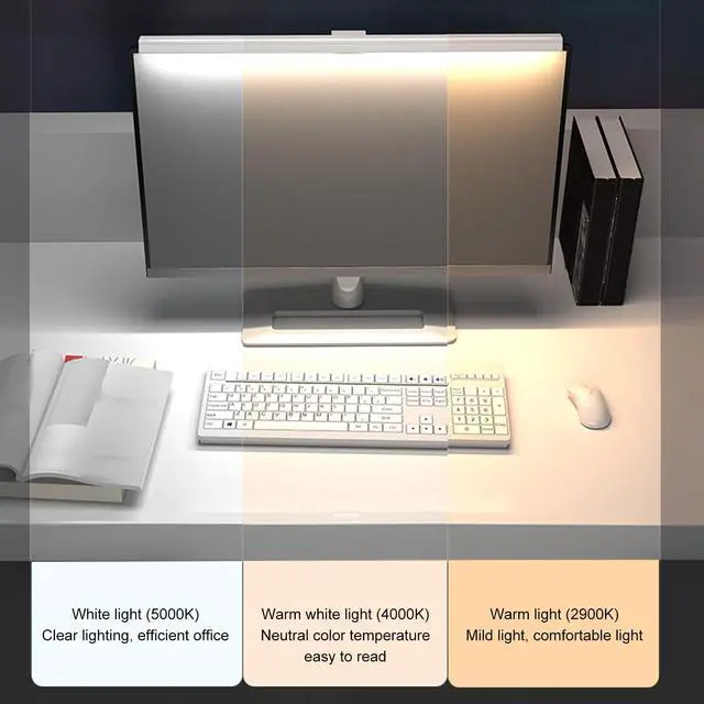 Alt view image 2 of 5 - Computer Monitor Light Bar, Anti Glare Eye Caring LED Computer Monitor Lamp, Easy Installation, Support Infinite Dimming, Touch Control, USB Charging (White)