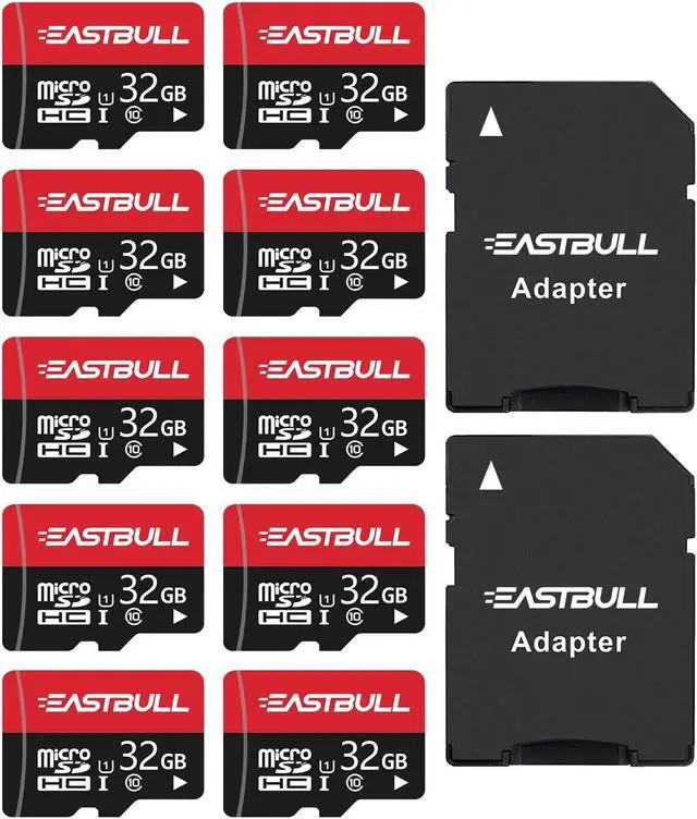 Main image of 32GB 10-Pack of Micro SD Cards, EASTBULL SD Memory Cards 32GB SD Cards Pack Full HD Video 90MB/s UHS-I U1 Micro SDHC Class 10 for Surveillance Security Cam (10 Units and 2 Adapters)