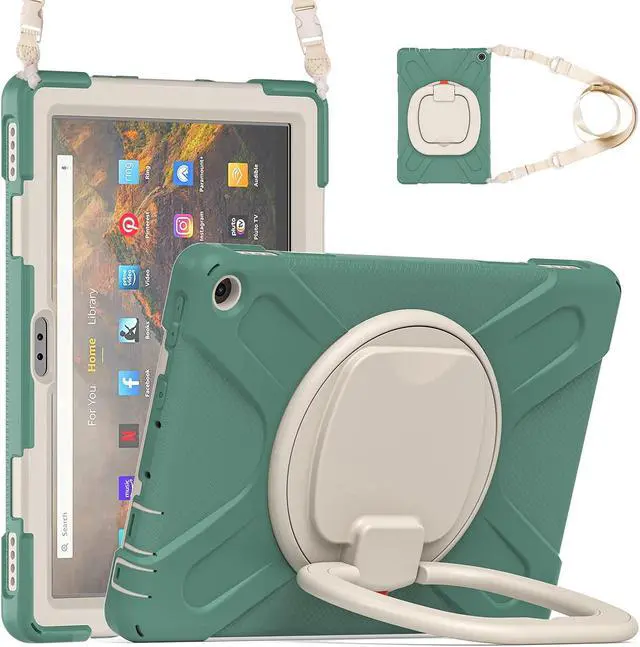 Main image of All-New Fire HD 10 & Fire HD 10 Plus Tablet case for Kids(2021 Release,11th Generation),Heavy Sturdy Shockproof Kids Case,Rotating Stand/Carrying Strap, Dark Green