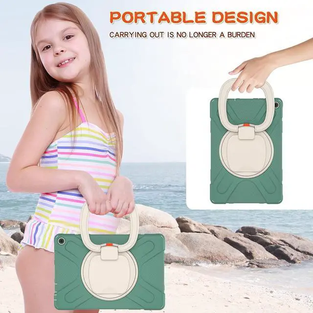 Alt view image 2 of 5 - All-New Fire HD 10 & Fire HD 10 Plus Tablet case for Kids(2021 Release,11th Generation),Heavy Sturdy Shockproof Kids Case,Rotating Stand/Carrying Strap, Dark Green