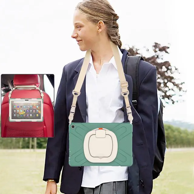 Alt view image 3 of 5 - All-New Fire HD 10 & Fire HD 10 Plus Tablet case for Kids(2021 Release,11th Generation),Heavy Sturdy Shockproof Kids Case,Rotating Stand/Carrying Strap, Dark Green