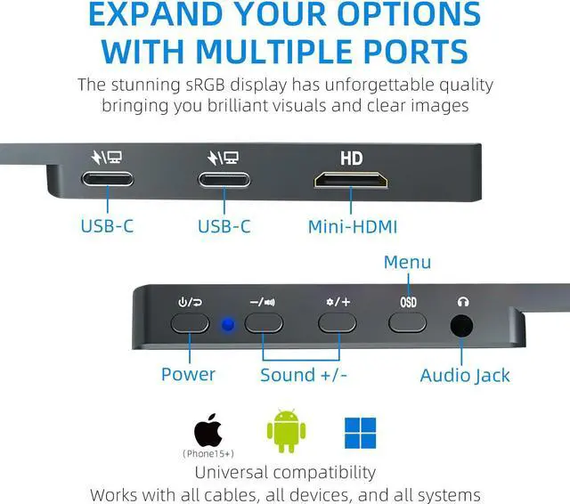 Alt view image 3 of 5 - FMC 15.6 Inch 400 nits 1080P FHD Portable Monitor 60 Hz Ultra Slim Travel Monitor USB-C HDMI with Cover & Cables for Laptop PC MAC PS Xbox Switch Screen Extender