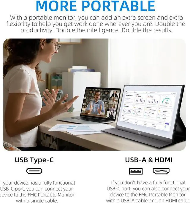 Alt view image 4 of 5 - FMC 15.6 Inch 400 nits 1080P FHD Portable Monitor 60 Hz Ultra Slim Travel Monitor USB-C HDMI with Cover & Cables for Laptop PC MAC PS Xbox Switch Screen Extender