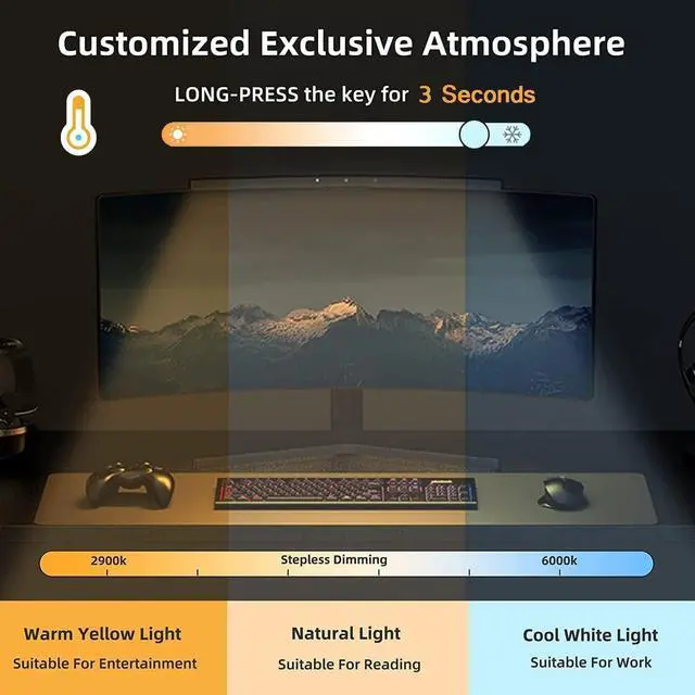 Alt view image 2 of 5 - Giousv Computer Monitor Lamp Dimmable, 55CMmonitor lamp Curved,Computer Desk Lamp,LED Display Light Strip with Touch Control, Office Light Eye Care Screen Light