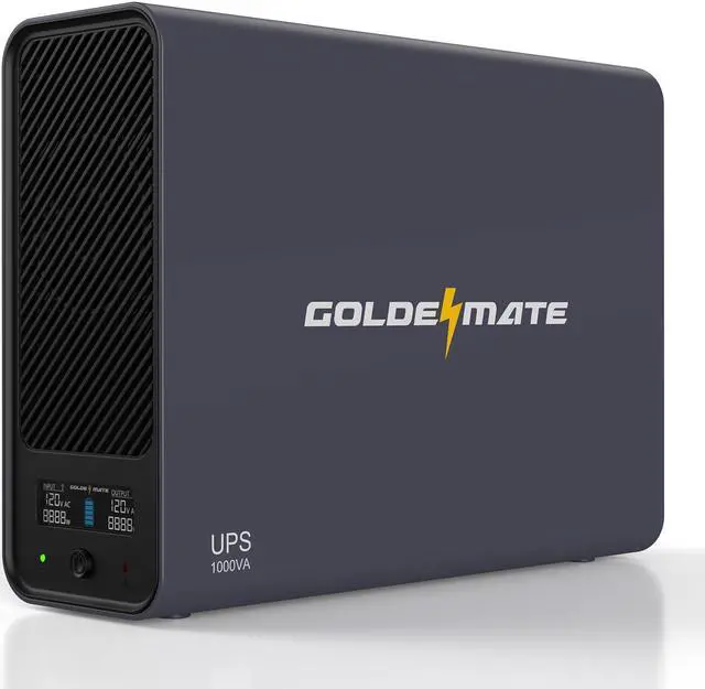 Main image of GOLDENMATE 1000VA/800W Lithium UPS Battery Backup & Surge Protector, Backup Battery Power Supply with LiFePO4 Batteries(230.4 Wh), Sinewave UPS System, 10 Years Lifespan, 8 Ports, LCD Display, Gray