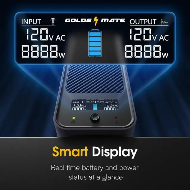 Alt view image 4 of 5 - GOLDENMATE 1000VA/800W Lithium UPS Battery Backup & Surge Protector, Backup Battery Power Supply with LiFePO4 Batteries(230.4 Wh), Sinewave UPS System, 10 Years Lifespan, 8 Ports, LCD Display, Gray