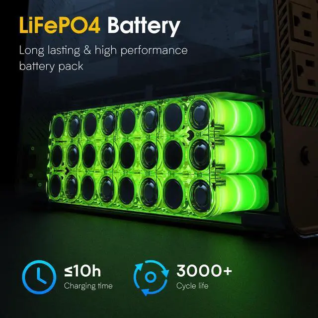 Alt view image 5 of 5 - GOLDENMATE 1000VA/800W Lithium UPS Battery Backup & Surge Protector, Backup Battery Power Supply with LiFePO4 Batteries(230.4 Wh), Sinewave UPS System, 10 Years Lifespan, 8 Ports, LCD Display, Gray