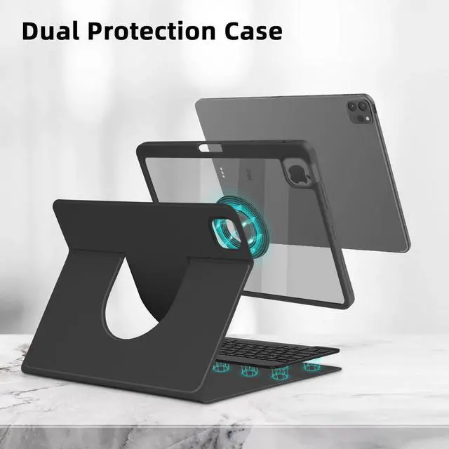 Alt view image 4 of 5 - GOOJODOQ Keyboard Case for iPad Air 11 inch 2024 M2 & iPad Pro 11" 4/3/2/1,iPad Air 5th/4th 10.9" Case with Keyboard,360 Rotating Case and Magnetic Detachable Keyboard Portrait/Landscape Modes-Black