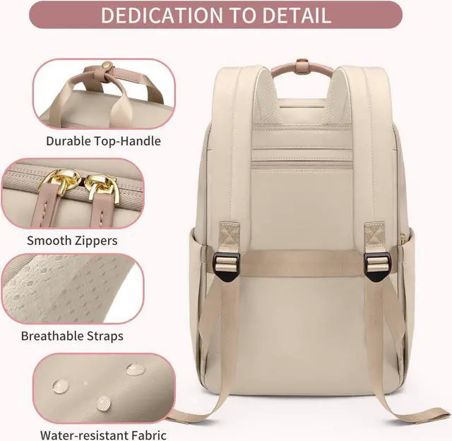 Alt view image 4 of 5 - GOLF QUALITY Laptop Backpack for Women Carry On Backpack Travel Backpack with Laptop Compartment for Work Travel Business Fit 16 Inch Notebook, Apricot