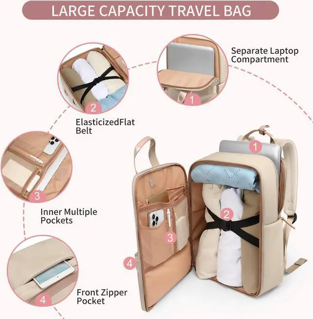 Alt view image 3 of 5 - GOLF QUALITY Laptop Backpack for Women Carry On Backpack Travel Backpack with Laptop Compartment for Work Travel Business Fit 16 Inch Notebook, Apricot