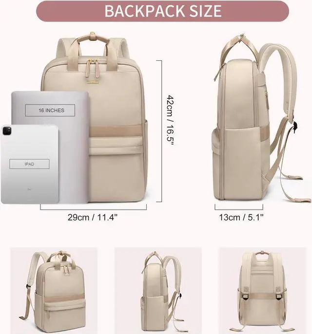 Alt view image 5 of 5 - GOLF QUALITY Laptop Backpack for Women Carry On Backpack Travel Backpack with Laptop Compartment for Work Travel Business Fit 16 Inch Notebook, Apricot