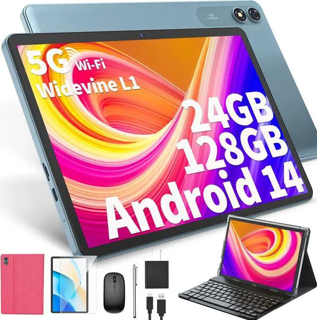 Main image of HISORL Android Tablet with Keyboard, Android 14 Tablet 10 inch with 24GB+128GB, 1TB Expand, 8-Core, 8000mAh, 5G WiFi, Widevine L1, GMS, 2 in 1 Tablet with Keyboard, Mouse, Stylus(Pink)