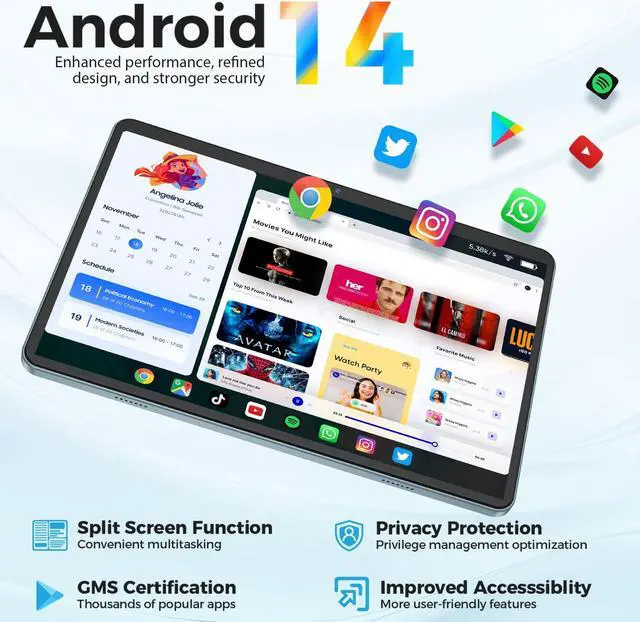 Alt view image 3 of 5 - HISORL Android Tablet with Keyboard, Android 14 Tablet 10 inch with 24GB+128GB, 1TB Expand, 8-Core, 8000mAh, 5G WiFi, Widevine L1, GMS, 2 in 1 Tablet with Keyboard, Mouse, Stylus(Pink)