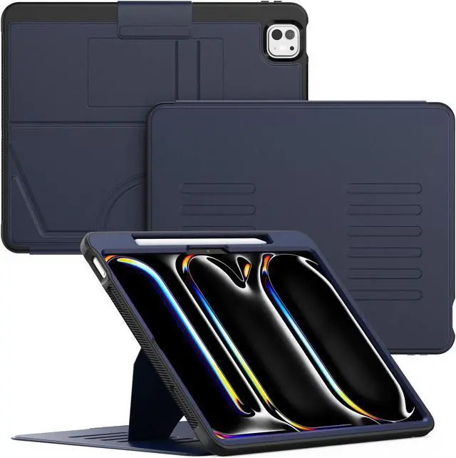 Main image of HXCASEAC Case for iPad Pro 13 inch 2024 (M4), Multi-Angle Magnetic Stand & Pencil Holder & Card Slots & Strong Magnets Support Stick to Fridge (A2925 / A2926 / A3007) Cover - Navy