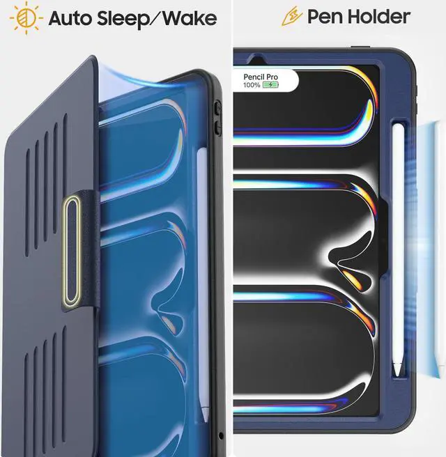 Alt view image 2 of 5 - HXCASEAC Case for iPad Pro 13 inch 2024 (M4), Multi-Angle Magnetic Stand & Pencil Holder & Card Slots & Strong Magnets Support Stick to Fridge (A2925 / A2926 / A3007) Cover - Navy