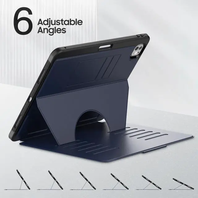 Alt view image 3 of 5 - HXCASEAC Case for iPad Pro 13 inch 2024 (M4), Multi-Angle Magnetic Stand & Pencil Holder & Card Slots & Strong Magnets Support Stick to Fridge (A2925 / A2926 / A3007) Cover - Navy