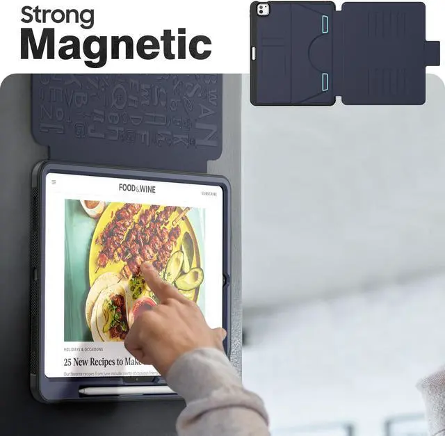 Alt view image 4 of 5 - HXCASEAC Case for iPad Pro 13 inch 2024 (M4), Multi-Angle Magnetic Stand & Pencil Holder & Card Slots & Strong Magnets Support Stick to Fridge (A2925 / A2926 / A3007) Cover - Navy