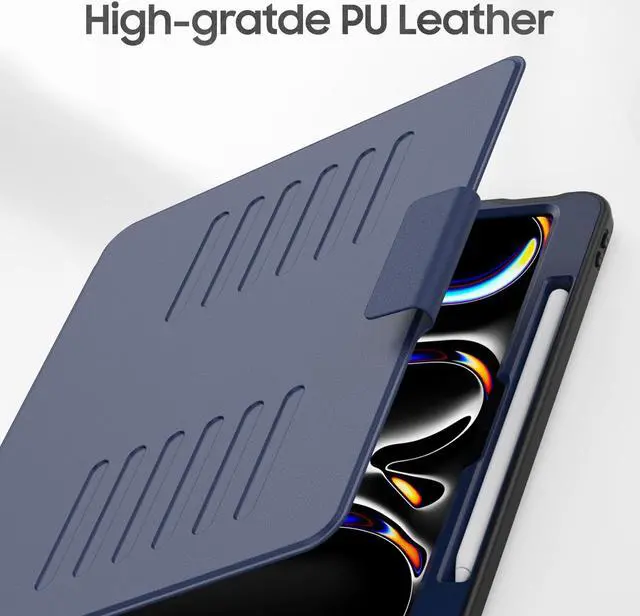 Alt view image 5 of 5 - HXCASEAC Case for iPad Pro 13 inch 2024 (M4), Multi-Angle Magnetic Stand & Pencil Holder & Card Slots & Strong Magnets Support Stick to Fridge (A2925 / A2926 / A3007) Cover - Navy