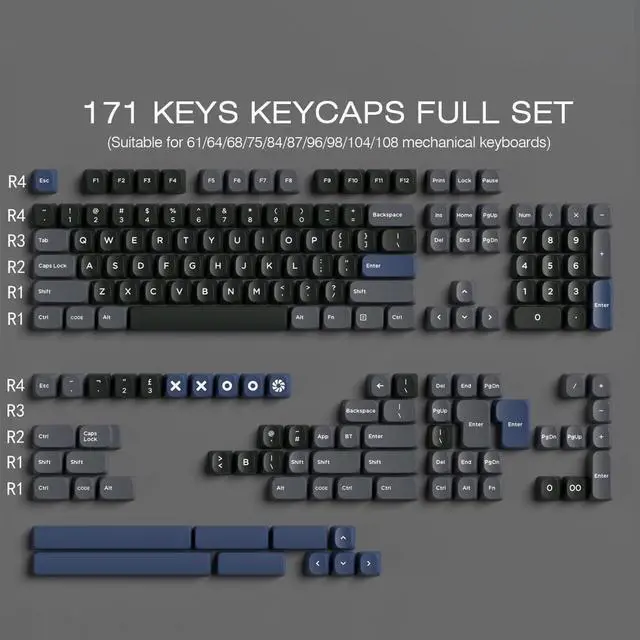 Alt view image 2 of 5 - Hyekit PBT Keycaps - YMK Profile, Double Shot, Keycaps 75 Percent, 172 Keys Complete Set, Cool Custom Keycap Set for Cherry Gateron MX Mechanical Keyboard, Dark Night