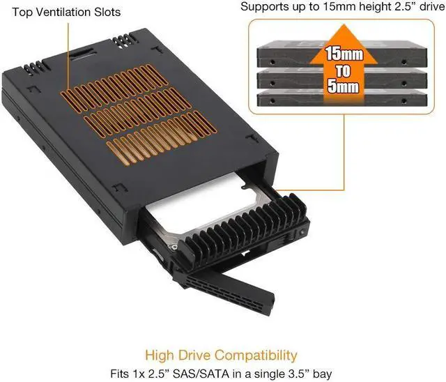 Alt view image 3 of 5 - ICY DOCK 1 Bay 2.5 SAS/SATA HDD/SSD Tool-Less Enclosure for External 3.5" Bay | ExpressCage MB741SP-B