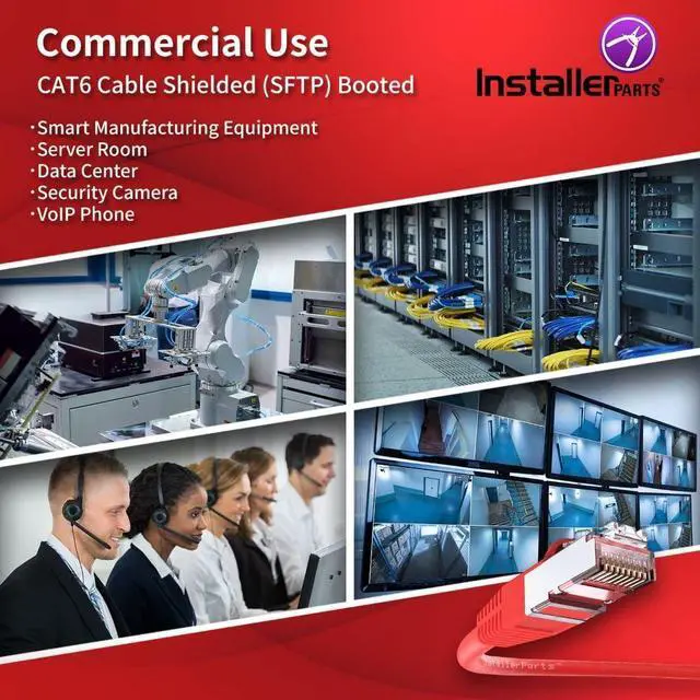 Alt view image 4 of 5 - InstallerParts (10 Pack Ethernet Cable CAT6 Cable Shielded (SSTP/SFTP) Booted 3 FT - Red - Professional Series - 10Gigabit/Sec Network/High Speed Internet Cable, 550MHZ