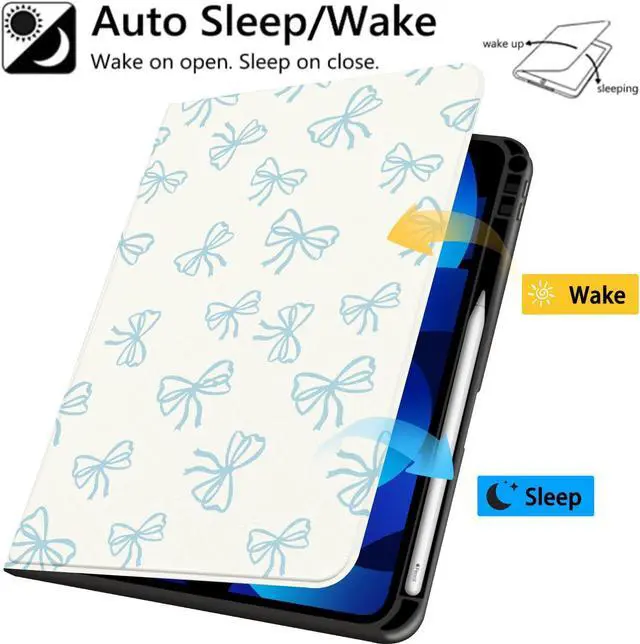 Alt view image 5 of 5 - JOYLAND Lovely Blue Bow Case for iPad Air 6th Generation 11" M2 2024/iPad Air 5th 2022/4th 2020 Gen 10.9",White Textured Folio Case with Pencil Holder Multi-Angle View Adjustable Stand Auto Wake/Sleep
