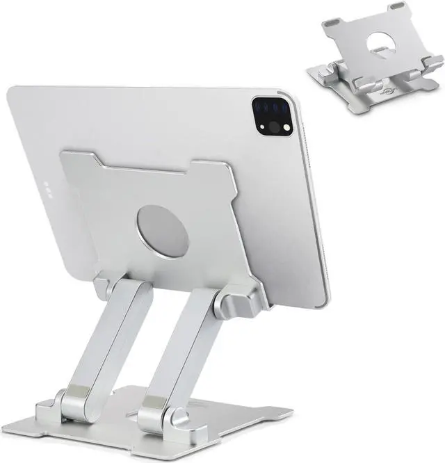 Main image of KABCON Quality Tablet Stand,Adjustable Foldable Eye-Level Aluminum Solid Up to 15-in Tablets Holder for Microsoft Surface Series Tablets,iPad Series,Samsung Galaxy Tabs, Kindle Fire,Etc.Silver