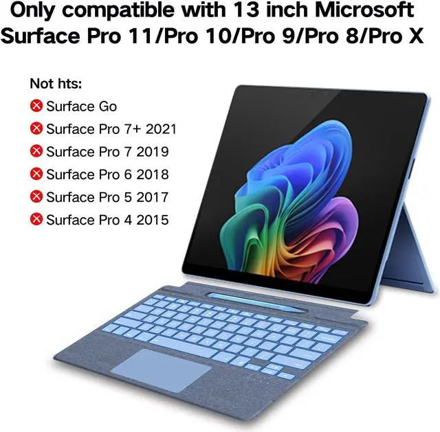 Alt view image 2 of 5 - JvKzaen Surface Pro 9 Keyboard with Slim Pen, Compatible with Microsoft Surface Pro11 10 9 8 X, 13 Inch Bluetooth Wireless Backlight Type Cover Keyboard with Slim Pen, Keyboard with Slim Pen Blue
