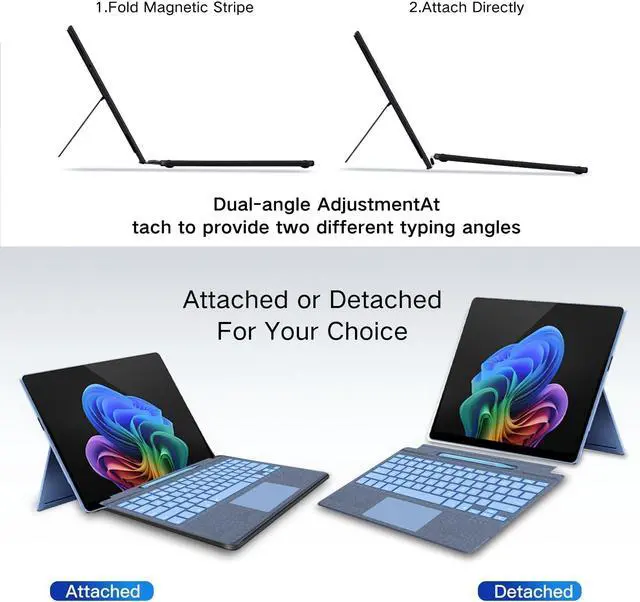 Alt view image 4 of 5 - JvKzaen Surface Pro 9 Keyboard with Slim Pen, Compatible with Microsoft Surface Pro11 10 9 8 X, 13 Inch Bluetooth Wireless Backlight Type Cover Keyboard with Slim Pen, Keyboard with Slim Pen Blue