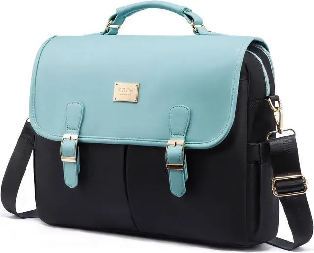 Main image of LOVEVOOK Laptop Bag for Women, 15.6 inch Large Capacity Computer Briefcase Case, Crossbody Messenger Bag, Office Business Work Bags Purse for Travel Gifts, Mint Green-black