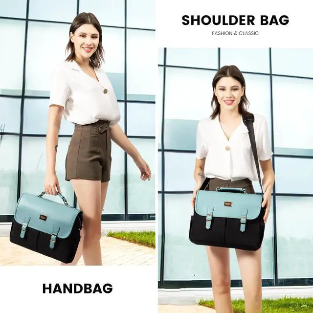 Alt view image 2 of 5 - LOVEVOOK Laptop Bag for Women, 15.6 inch Large Capacity Computer Briefcase Case, Crossbody Messenger Bag, Office Business Work Bags Purse for Travel Gifts, Mint Green-black