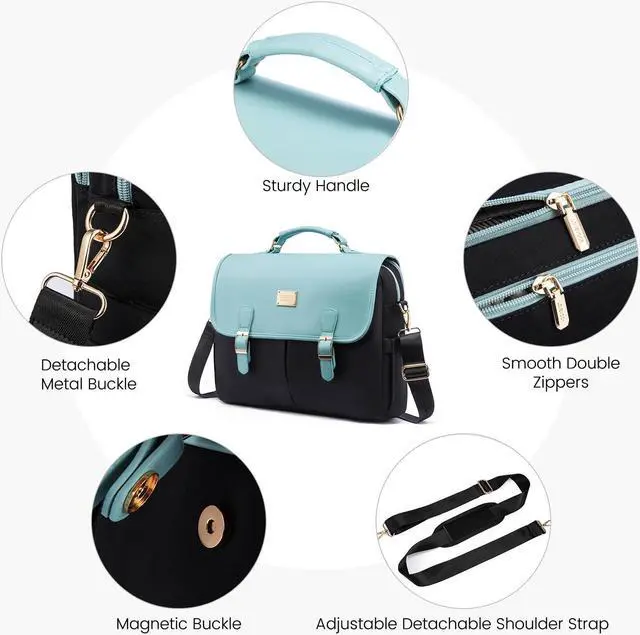 Alt view image 5 of 5 - LOVEVOOK Laptop Bag for Women, 15.6 inch Large Capacity Computer Briefcase Case, Crossbody Messenger Bag, Office Business Work Bags Purse for Travel Gifts, Mint Green-black