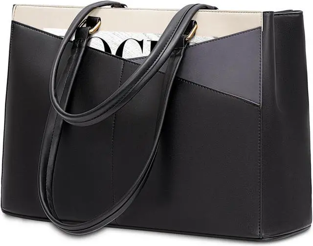 Main image of LOVEVOOK Laptop Bag for Women, 15.6 inch Laptop Tote Work Teacher Bags Cancas Computer Shoulder Bag,Black/Gray/White