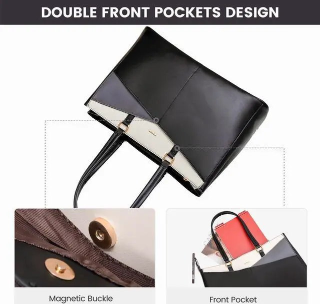 Alt view image 2 of 5 - LOVEVOOK Laptop Bag for Women, 15.6 inch Laptop Tote Work Teacher Bags Cancas Computer Shoulder Bag,Black/Gray/White