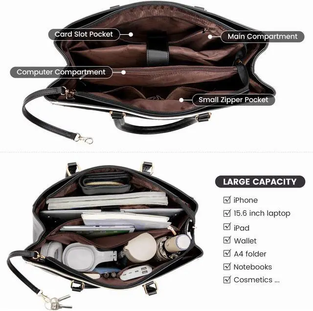 Alt view image 4 of 5 - LOVEVOOK Laptop Bag for Women, 15.6 inch Laptop Tote Work Teacher Bags Cancas Computer Shoulder Bag,Black/Gray/White