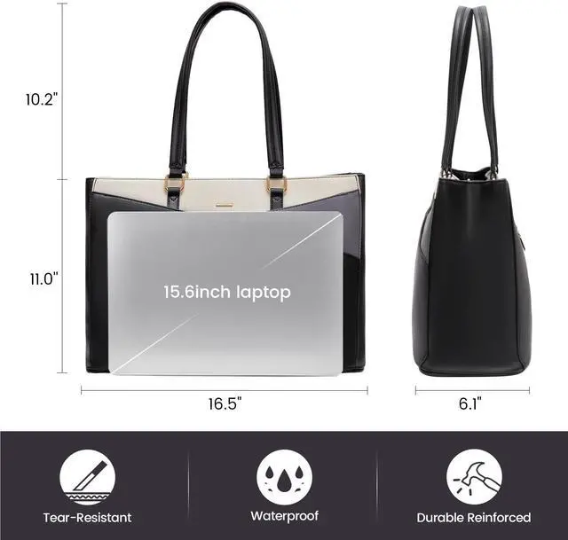 Alt view image 5 of 5 - LOVEVOOK Laptop Bag for Women, 15.6 inch Laptop Tote Work Teacher Bags Cancas Computer Shoulder Bag,Black/Gray/White