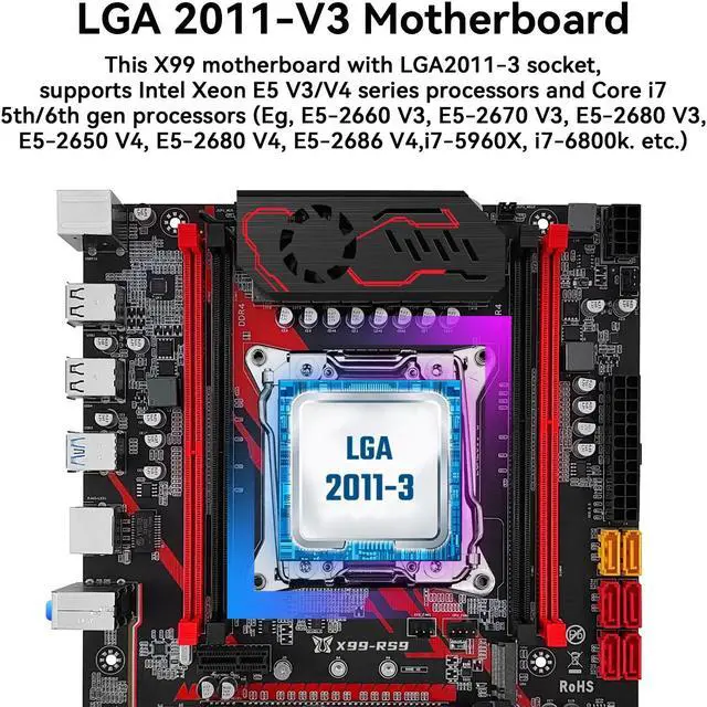 Alt view image 2 of 5 - MACHINIST X99 RS9 Server Motherboard LGA 2011-V3 Motherboard for Intel Xeon E5 V3/V4 and Core i7 5th/6th gen Series Processors, DDR4 Max 128GB, SATA 6Gbps, Gigabit LAN, NVME M.2, WiFi M.2, SATA 6Gbps