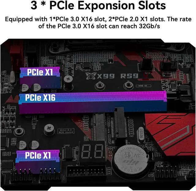 Alt view image 4 of 5 - MACHINIST X99 RS9 Server Motherboard LGA 2011-V3 Motherboard for Intel Xeon E5 V3/V4 and Core i7 5th/6th gen Series Processors, DDR4 Max 128GB, SATA 6Gbps, Gigabit LAN, NVME M.2, WiFi M.2, SATA 6Gbps