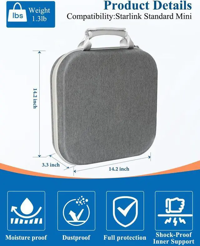 Alt view image 3 of 5 - LuxiSync Starlink Mini Carry Case - Outdoor Travel Case for Standard Starlink Mini Accessories, Large Capacity, Semi-Rigid EVA Protection