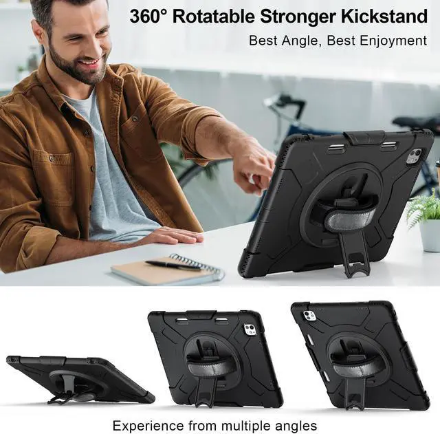 Alt view image 3 of 5 - Case for iPad Pro 13 Inch 7th Generation 2024: Military Grade Cover for iPad Pro 13" (M4) W/Screen Protector - Stand - Handle - Shoulder Strap - Pencil Holder- Black