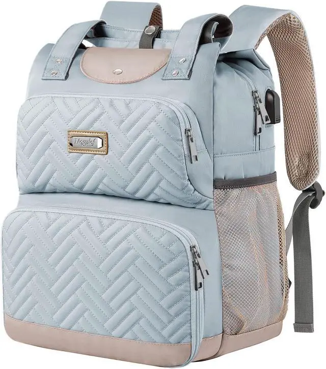 Main image of Mogplof Lunch Backpack for Women, 15.6 Inch Laptop Backpack with USB Port RFID Pocket, College Laptop Bookbag Work Travel Backpacks, Insulated Cooler Lunch Bag Gift for Business, Light Blue