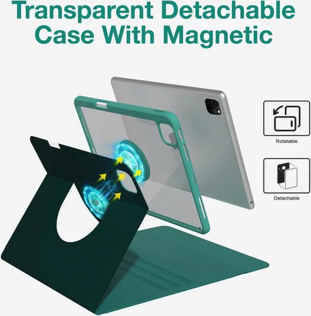 Alt view image 3 of 5 - OPAKIT Magnetic Keyboard Case for iPad Pro 12.9-inch (6th, 5th, 4th, 3rd Generation) - 360 Rotatable Detachable - Wireless Keyboard Case for iPad 2018, 2020, 2021, 2022 (Teal)