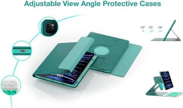 Alt view image 5 of 5 - OPAKIT Magnetic Keyboard Case for iPad Pro 12.9-inch (6th, 5th, 4th, 3rd Generation) - 360 Rotatable Detachable - Wireless Keyboard Case for iPad 2018, 2020, 2021, 2022 (Teal)