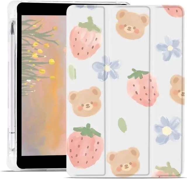 Main image of JOYLAND Cute Bear Pad Case for 11 Inch iPad Pro 2022/2021/2020/2018, Clear TPU Smart Stand Back Cover with Pencil Holder for Girls Women Kids, Auto Wake/Sleep Foldable Shockproof Protective Case